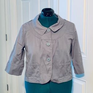 EUC CROPPED JACKET Slate Blue Button Down 3/4 Sleeve